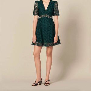Sandro Hearty Lace Fit & Flare Cocktail Dress In Green